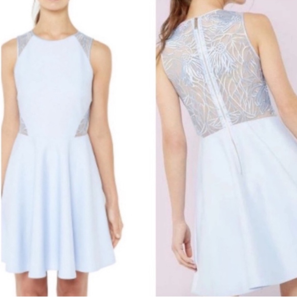 Ted Baker Venma Ice Blue Lace Back Detail Skater Dress